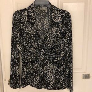 Nicki Black/Gray/White Splatter Print Blouse